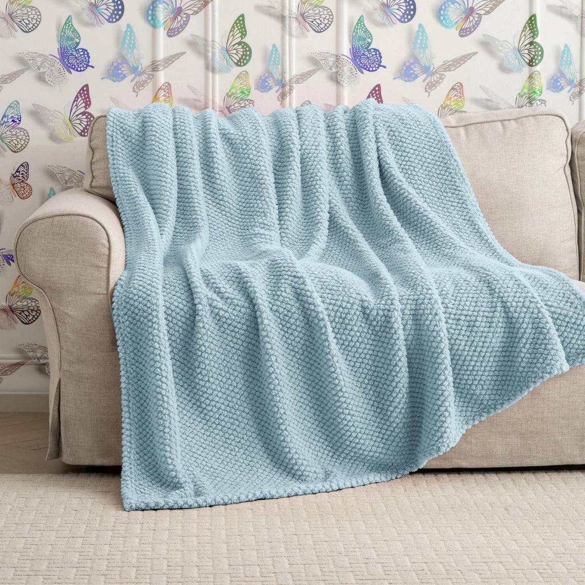 Jungle Star 3 Layer Jacquard Fleece Throw Blanket 50x70 Inch Wave Beige