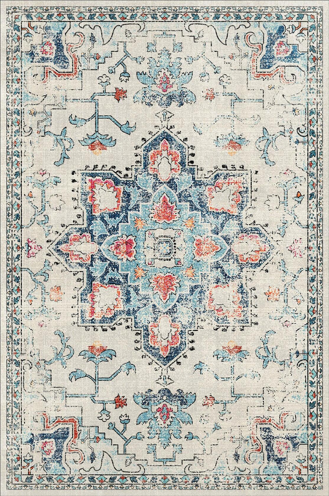 Puremy 2x3 Vintage Boho Entryway Rug Non Slip Low Pile Floral Cream