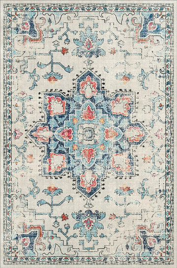 Puremy 2x3 Vintage Boho Entryway Rug Non Slip Low Pile Floral Cream