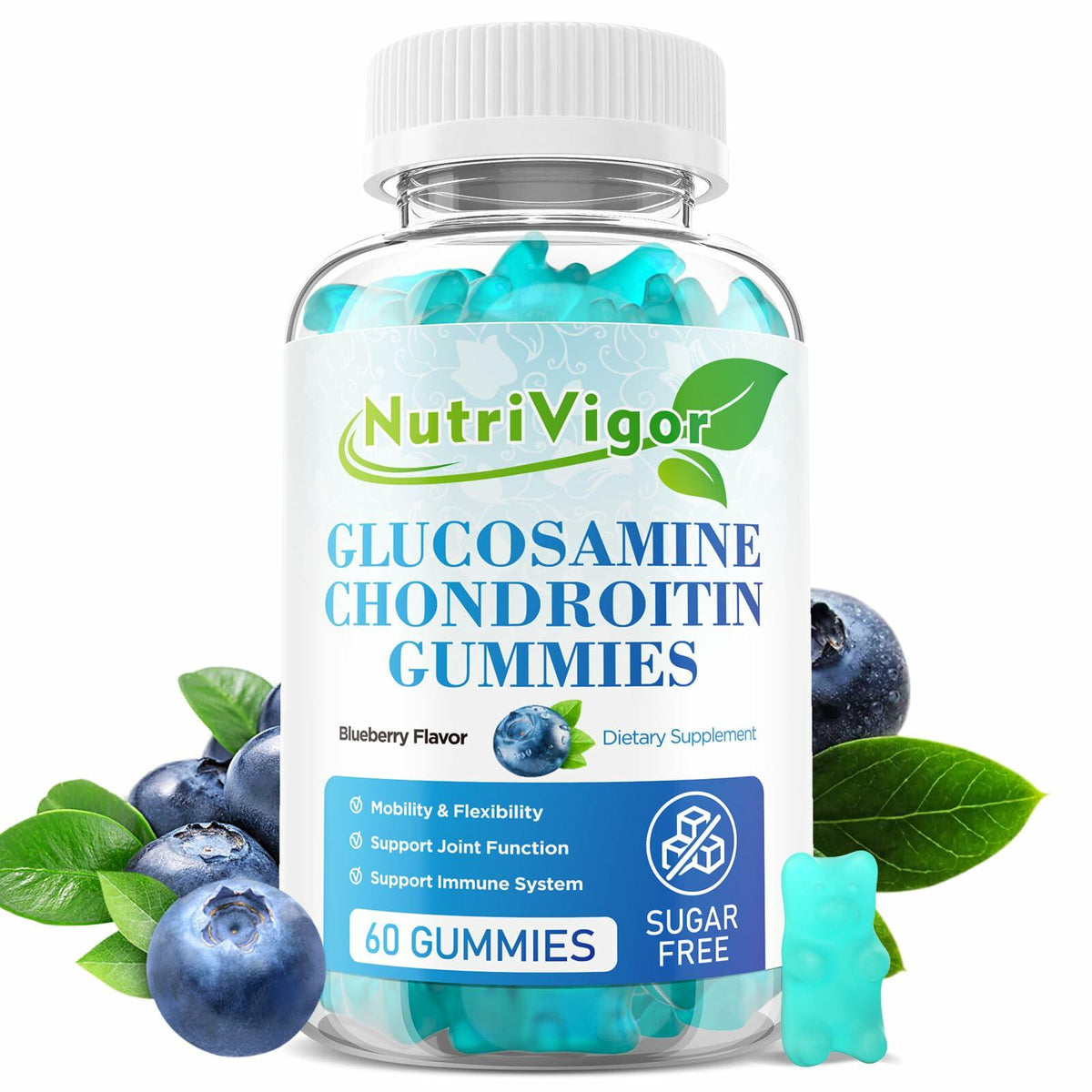 NutriVigor Glucosamine Chondroitin MSM Elderberry Gummies Blueberry 60ct
