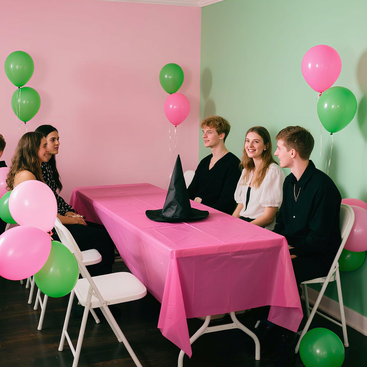 CIEOVO 8 Pcs Pink Green Disposable Witch Tablecloths Rectangle Plastic