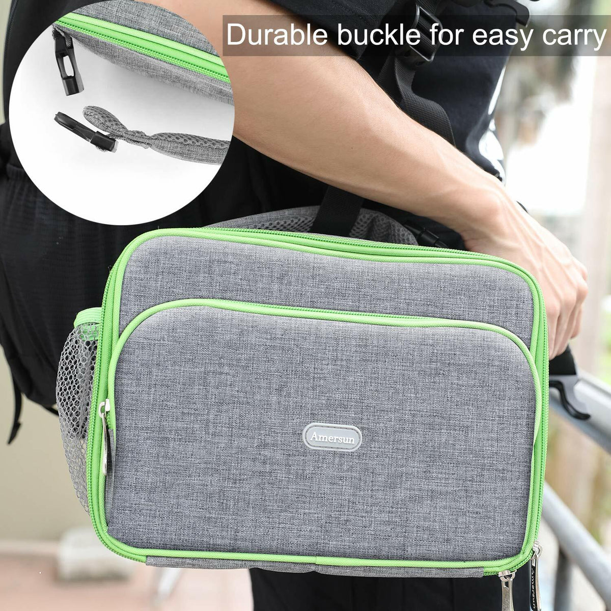 Amersun Insulated Lunch Box with 2 Pockets Padded Liner Dark Gray 4 Compartments