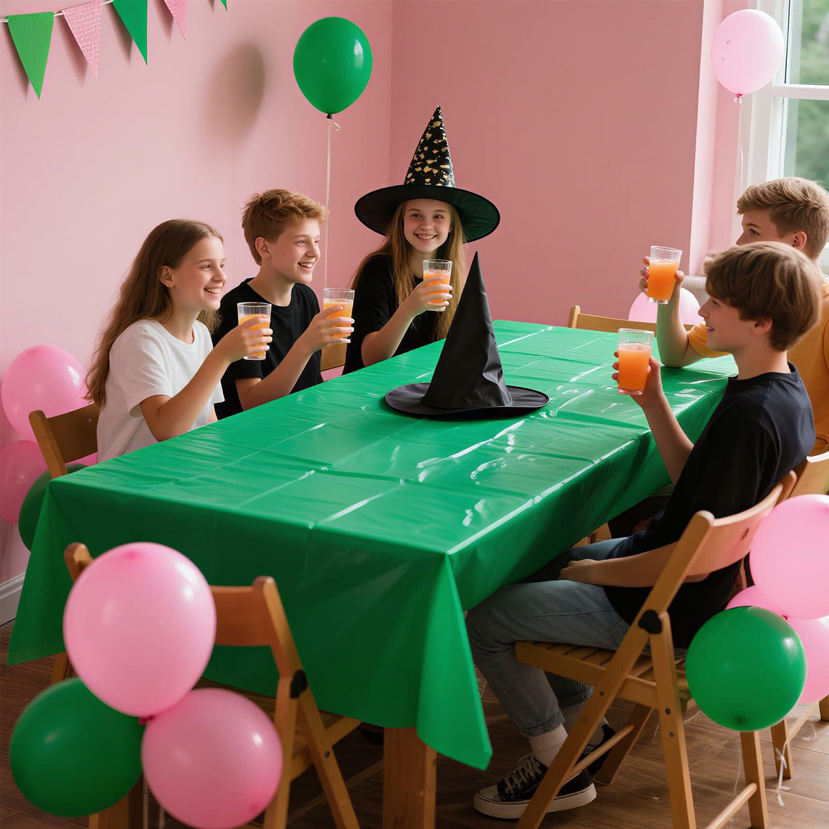 CIEOVO 8 Pcs Pink Green Disposable Witch Tablecloths Rectangle Plastic