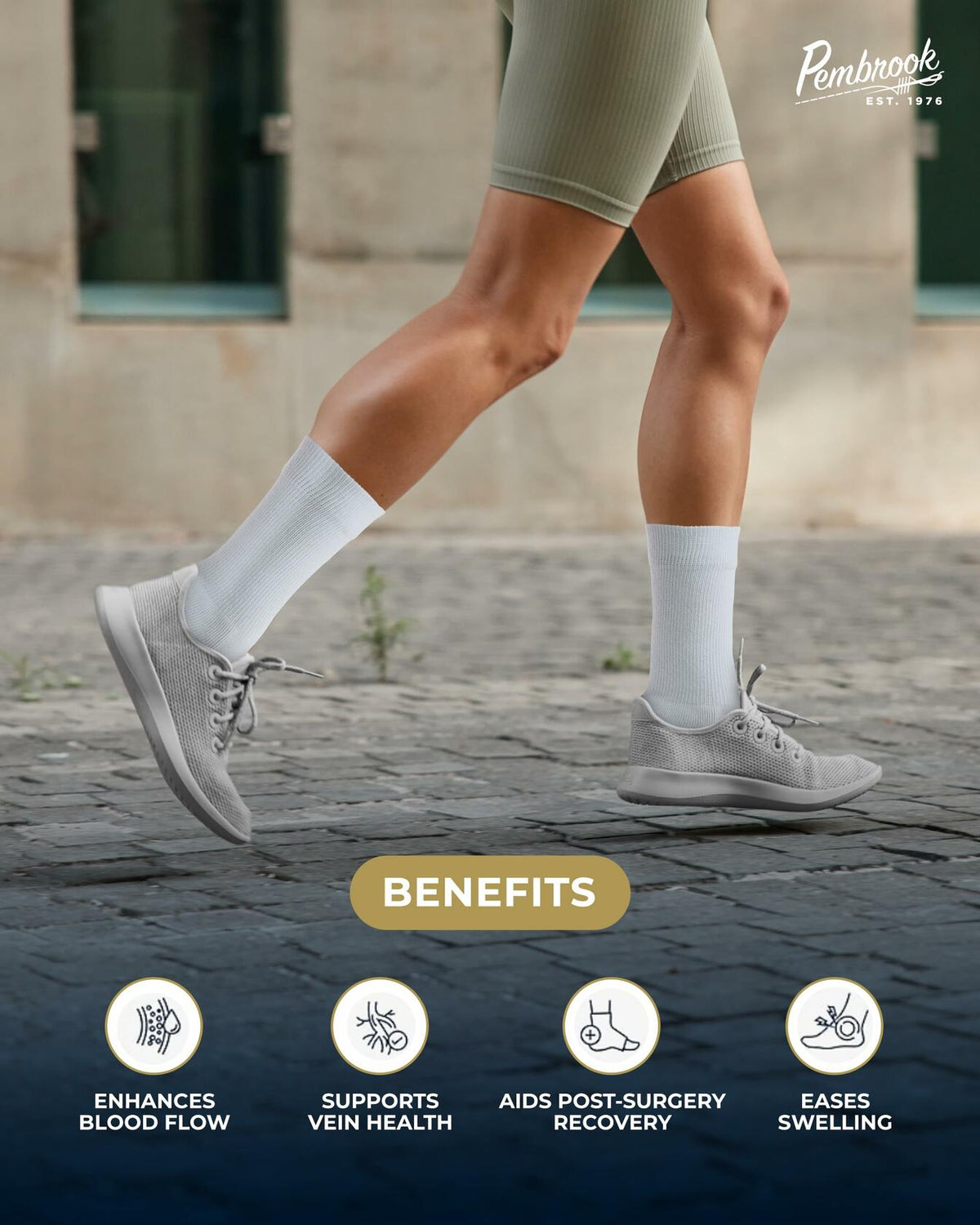 Pembrook Diabetic Compression Crew Socks Women 2 Pairs Black/White Size L