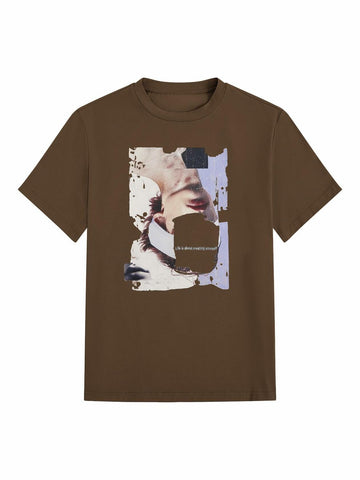 SOLY HUX Men's Graphic Letter Print Short Sleeve T-Shirt Brown Size S