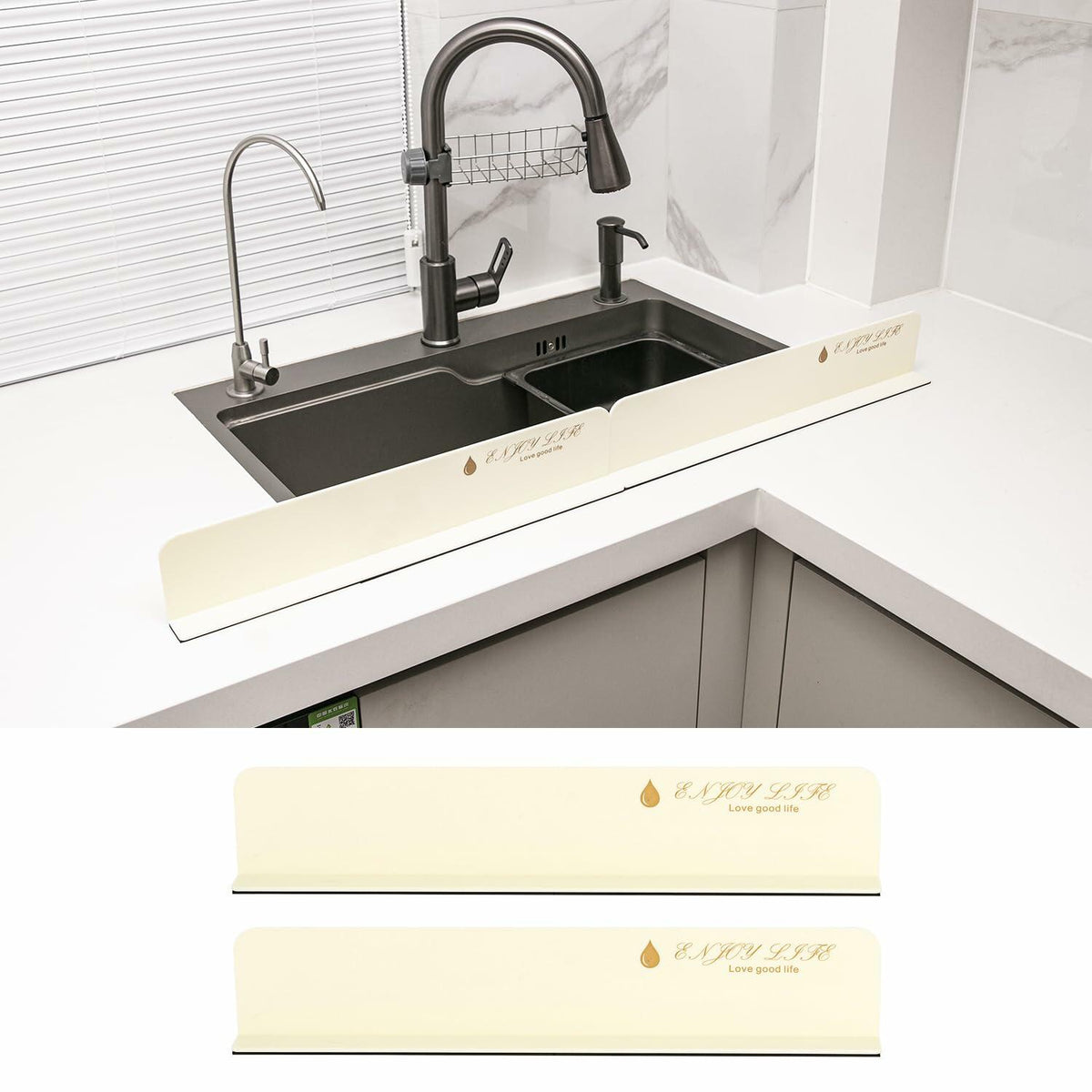 2PCS Acrylic Sink Splash Guard Beige Frosted Magnetic Water Barrier 17.5"x3.3"