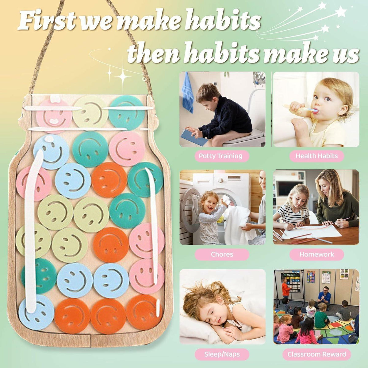 Goodangie00 Magnetic Reward Jar Classroom Board Kids Potty Training Wood Love