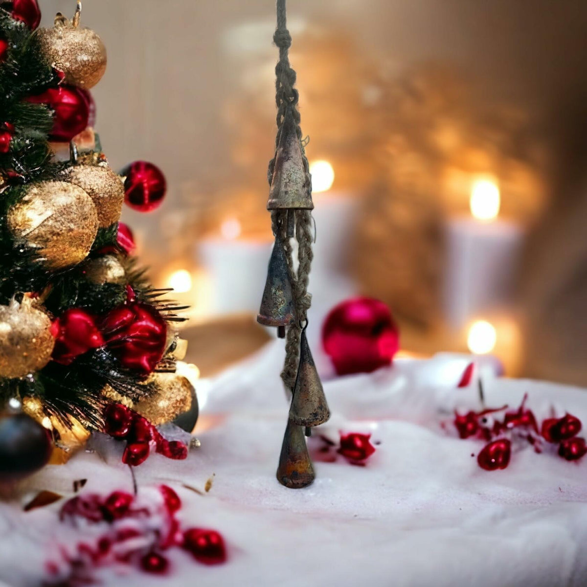 AYLIN OVERSEAS Wind Chime Christmas Bells 17in 4 Stainless Steel Rustic