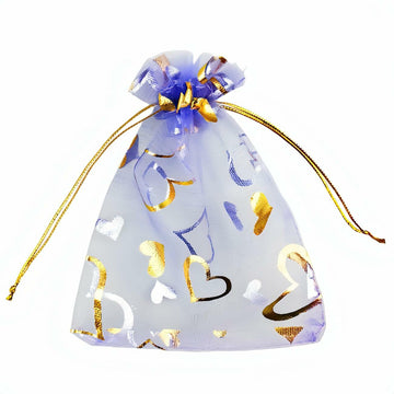 QIANHAILIZZ 100 pcs 3.5x4.7in Flower Heart Organza Gift Pouch Lilac Gold