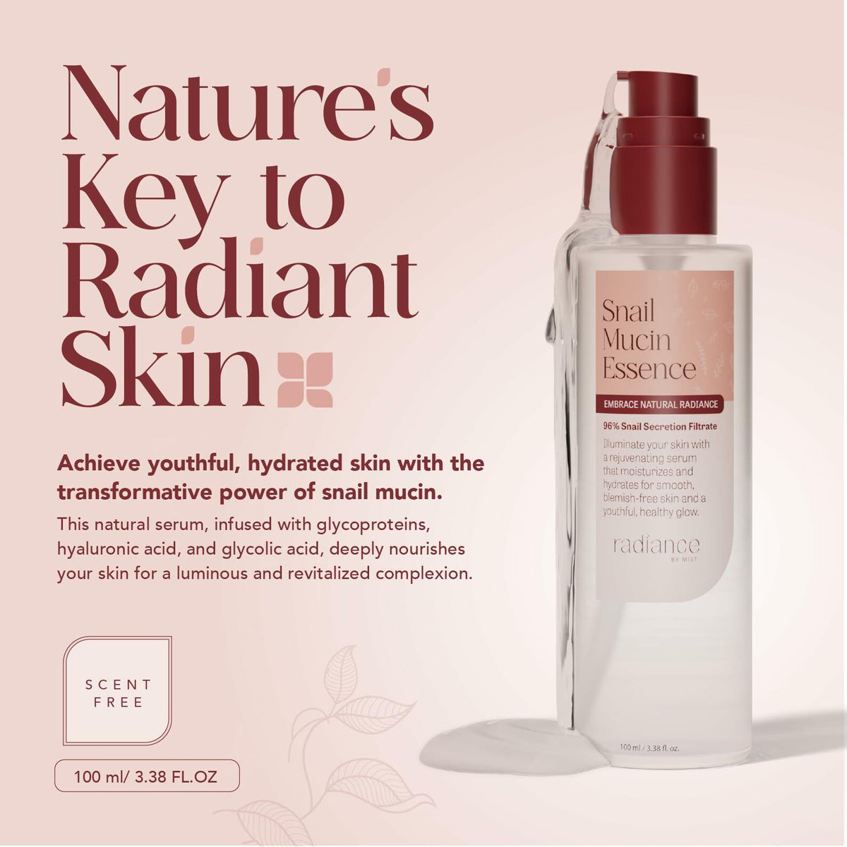 Radiance Snail Mucin Serum 96% Mucin Hyaluronic Acid 100ml Korean Skin Care LIKE