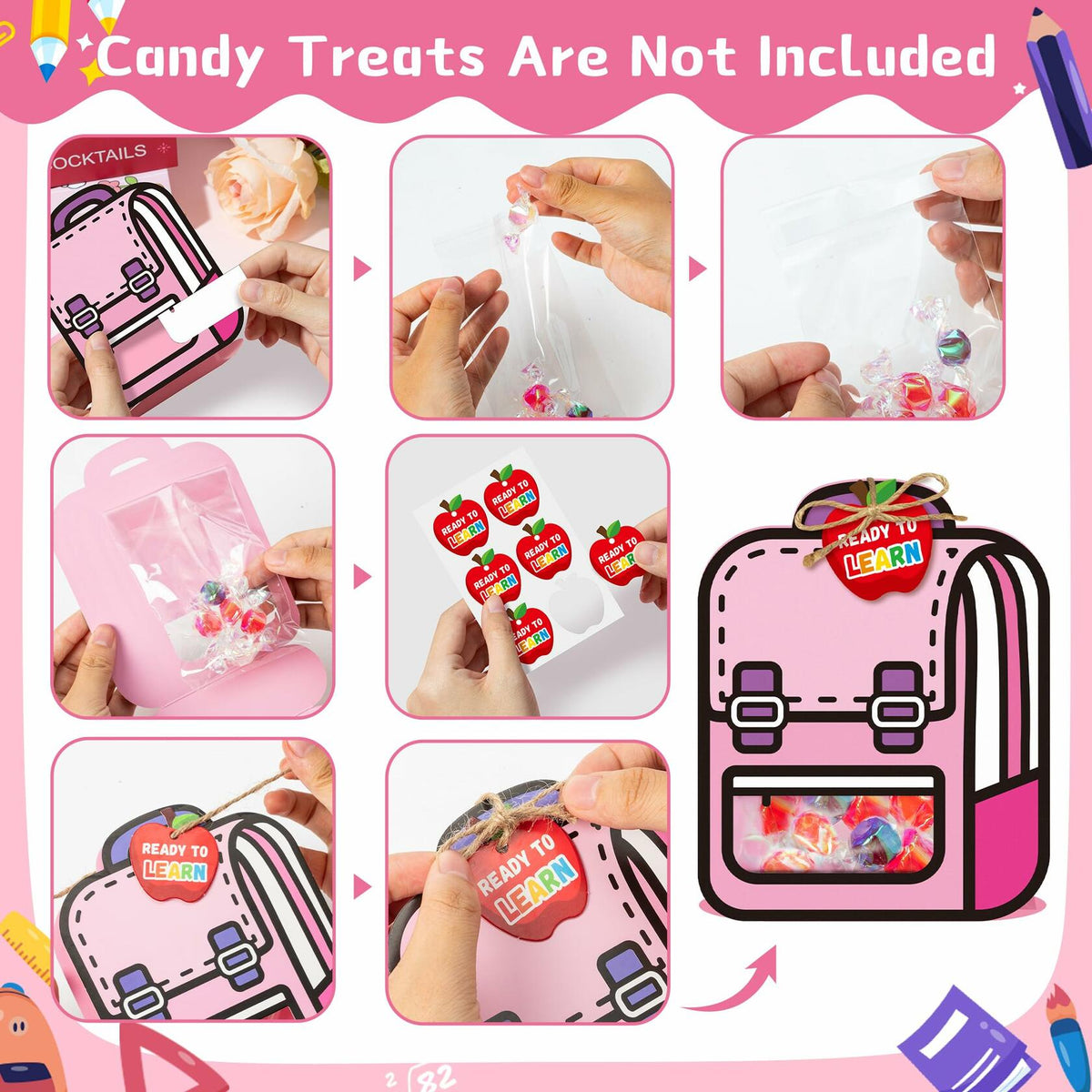 FoszaSzept 36Pcs 3D Cartoon Backpack Candy Goodie Bags Colorful Clear