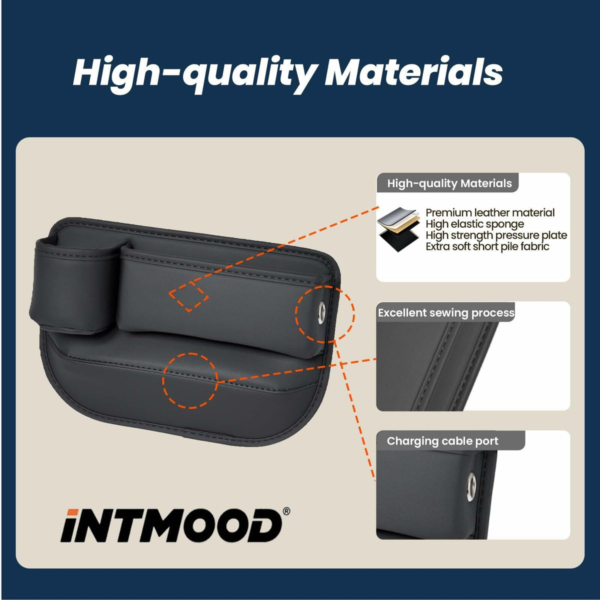 INTMOOD 2 Pack Car Seat Gap Organizer Leather Cup Holder Storage Box Black