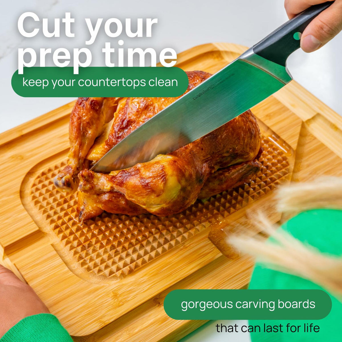 GREENER CHEF 18" XL Organic Turkey Carving Board Wooden Butcher Block