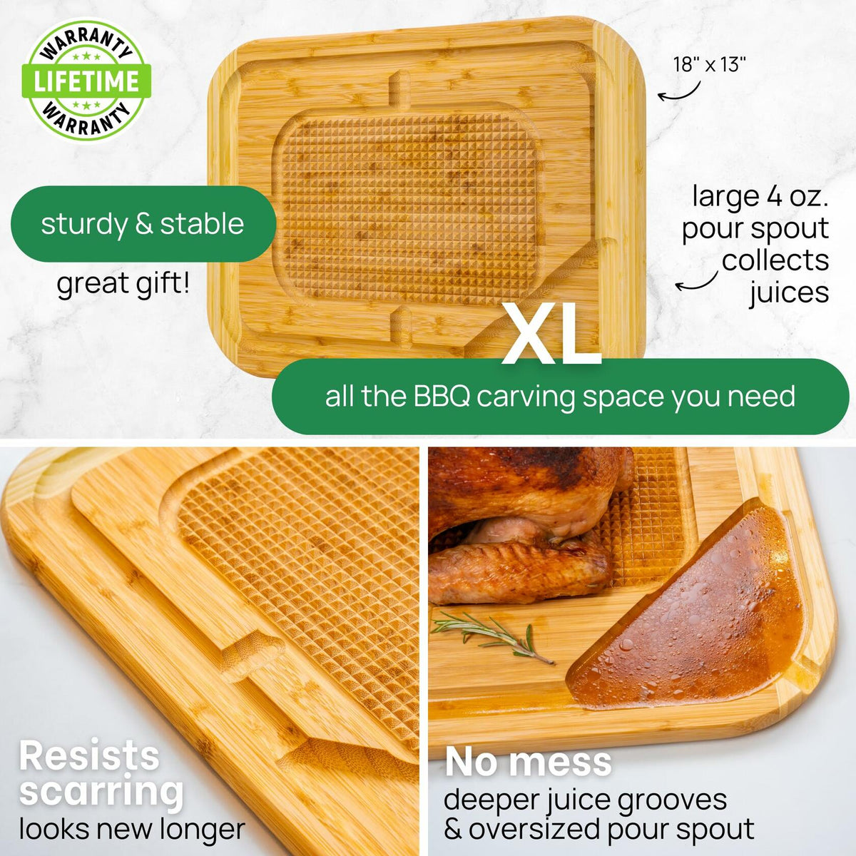 GREENER CHEF 18" XL Organic Turkey Carving Board Wooden Butcher Block
