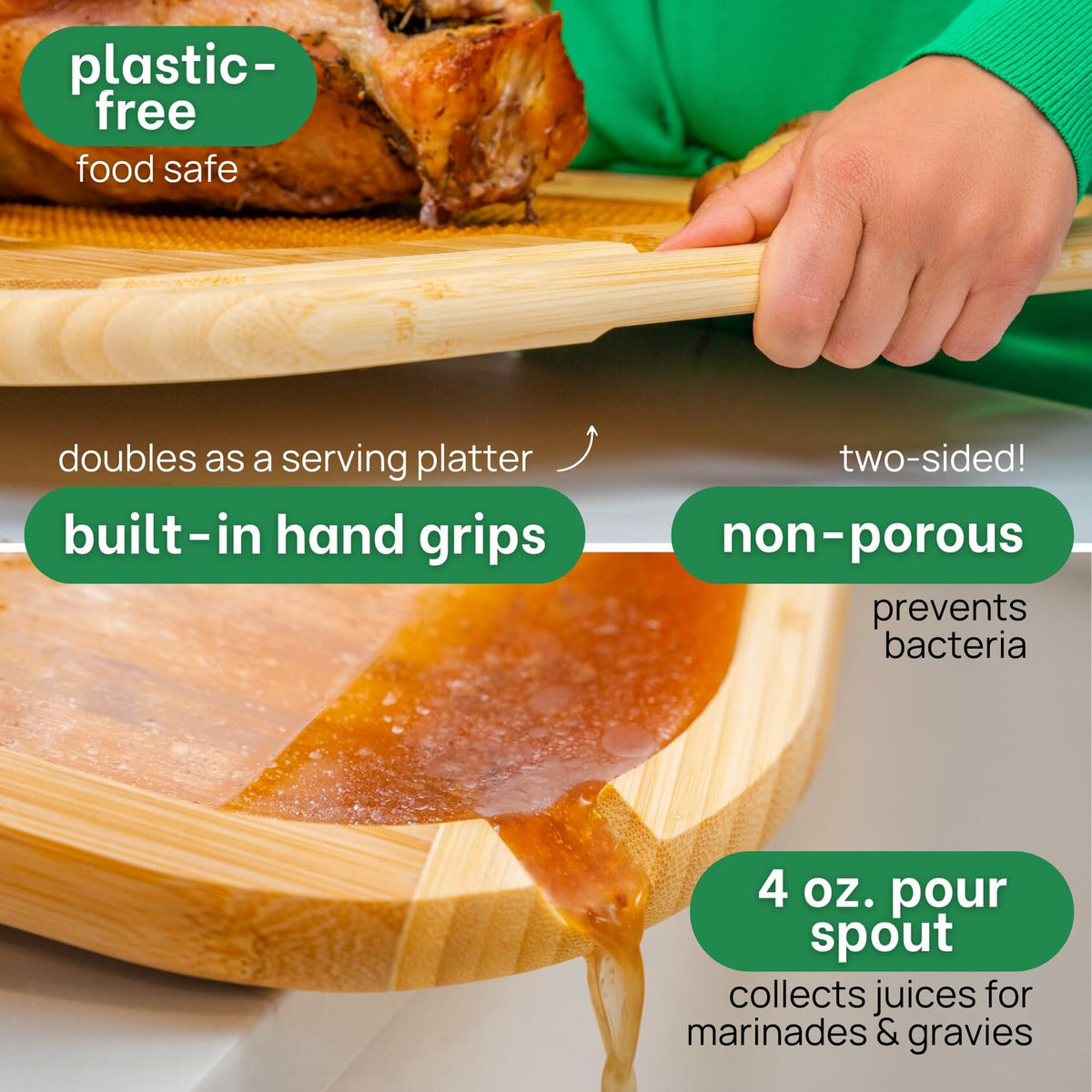 GREENER CHEF 18" XL Organic Turkey Carving Board Wooden Butcher Block