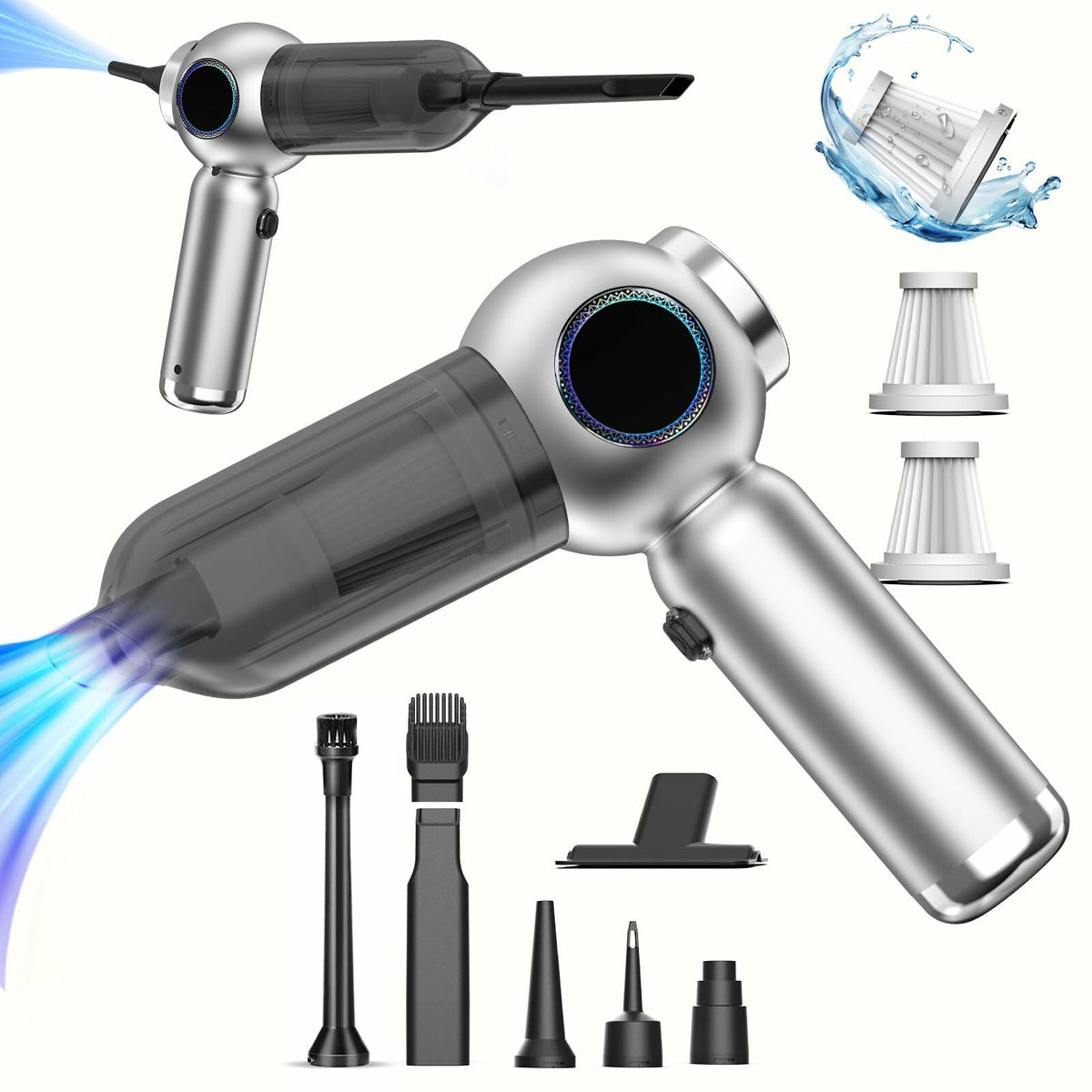 Mozeyerh Handheld Vacuum Cleaner Portable Cordless 20000Pa 4-in-1 Silver