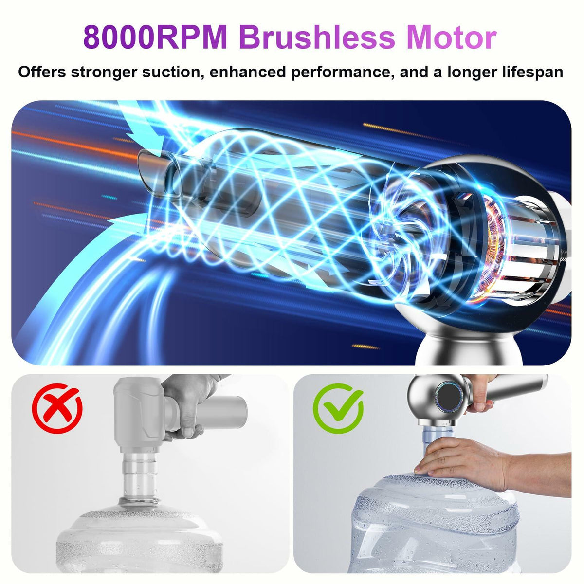 Mozeyerh Handheld Vacuum Cleaner Portable Cordless 20000Pa 4-in-1 Silver