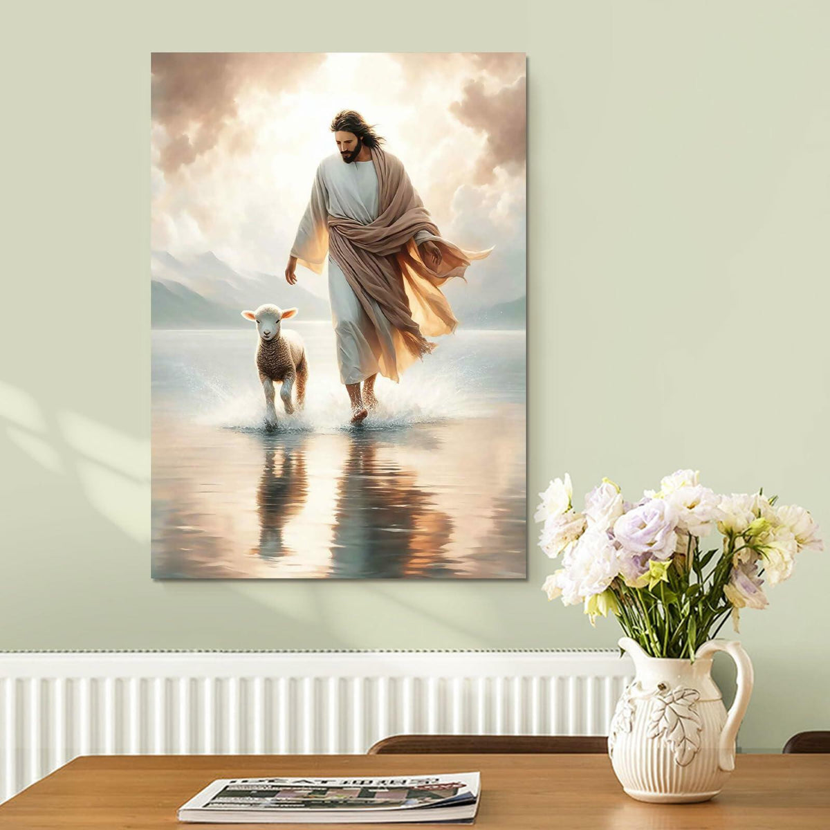Generic Jesus and Lamb Canvas Wall Art Christian Poster 16x24in YS-5 Unframed