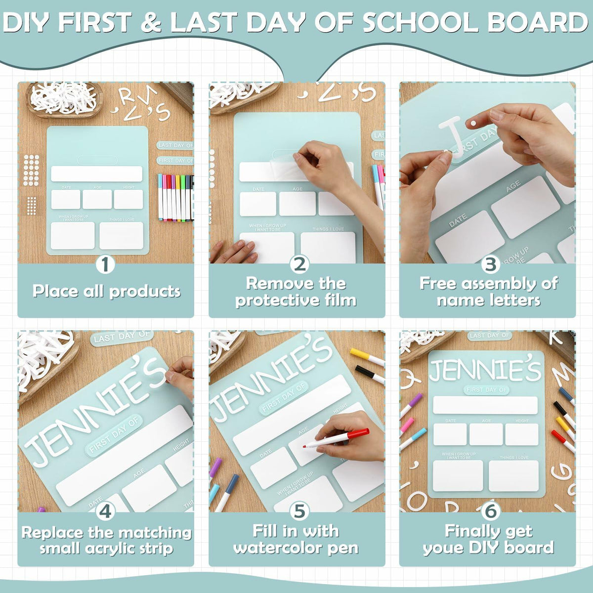 Chunful Personalized First Last Day School Board Acrylic Chalkboard 11x9 Inch