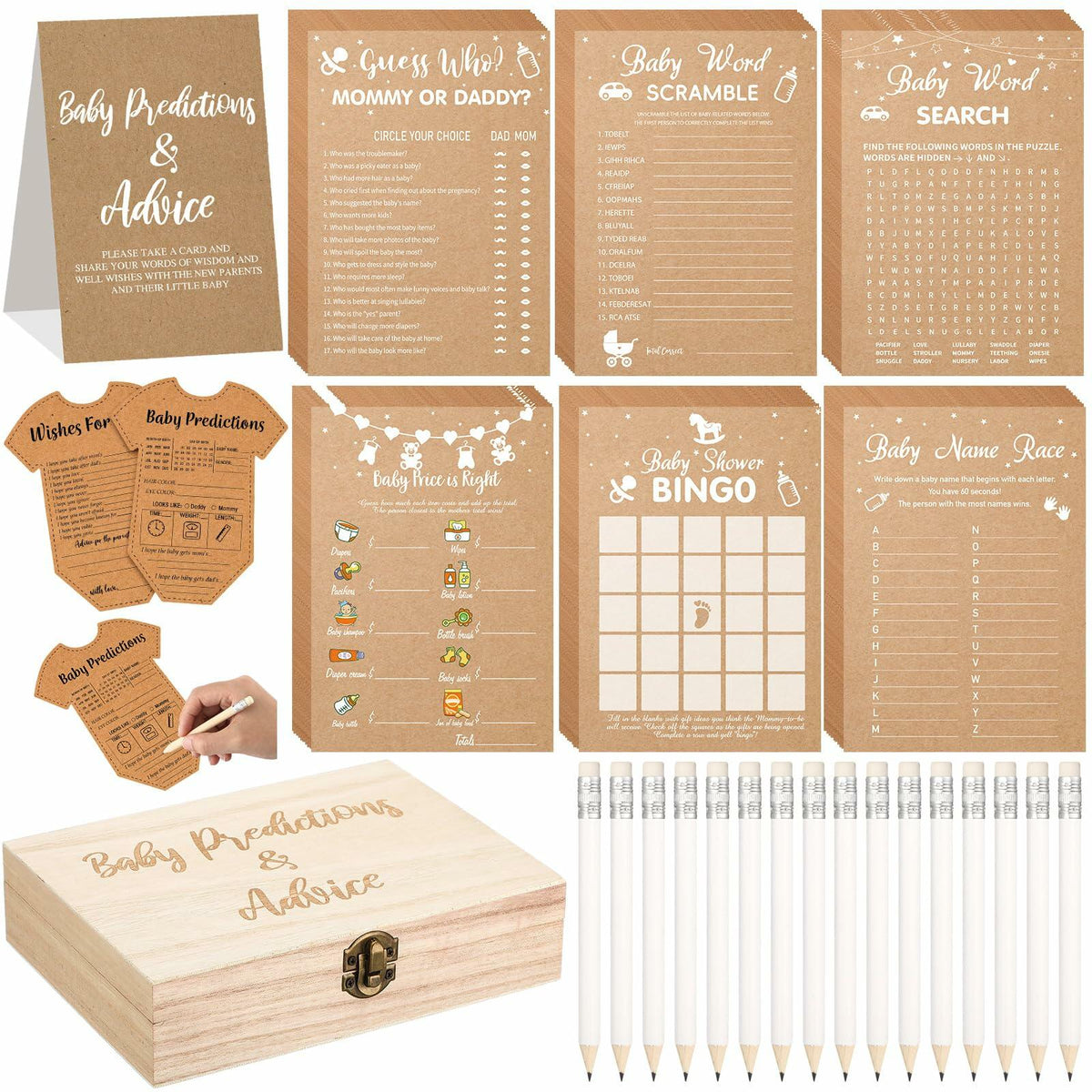 Estune 352 Pcs Baby Shower Advice Cards Blue Bear Decorations Game