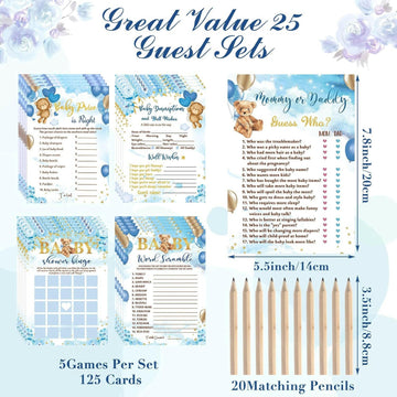 Estune 352 Pcs Baby Shower Advice Cards Blue Bear Decorations Game
