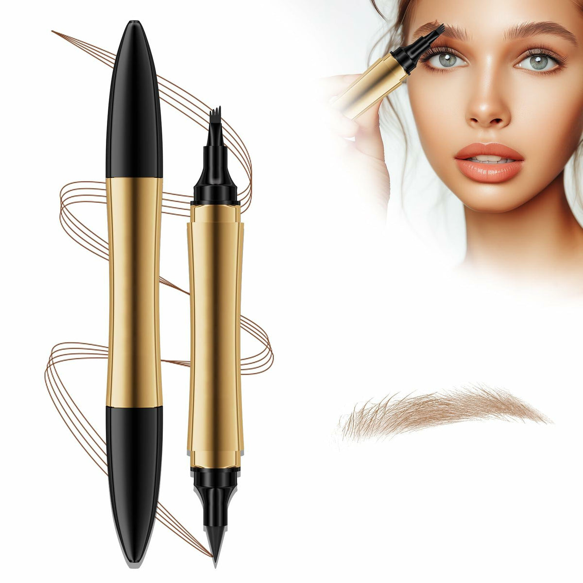 YIWANLLE 2in1 Magic Eyebrow Pencil 3D Microblading Fork Tip Light Brown 1 Count