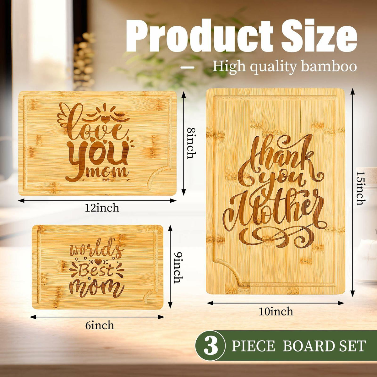 Didaey Bamboo Wood Cutting Board Gift Set for Mom Grandma 3 Pieces