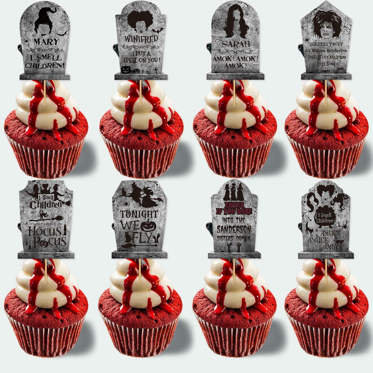 LeeSky 32Pcs Halloween Gravestone Cupcake Toppers Orange Black Purple Paper