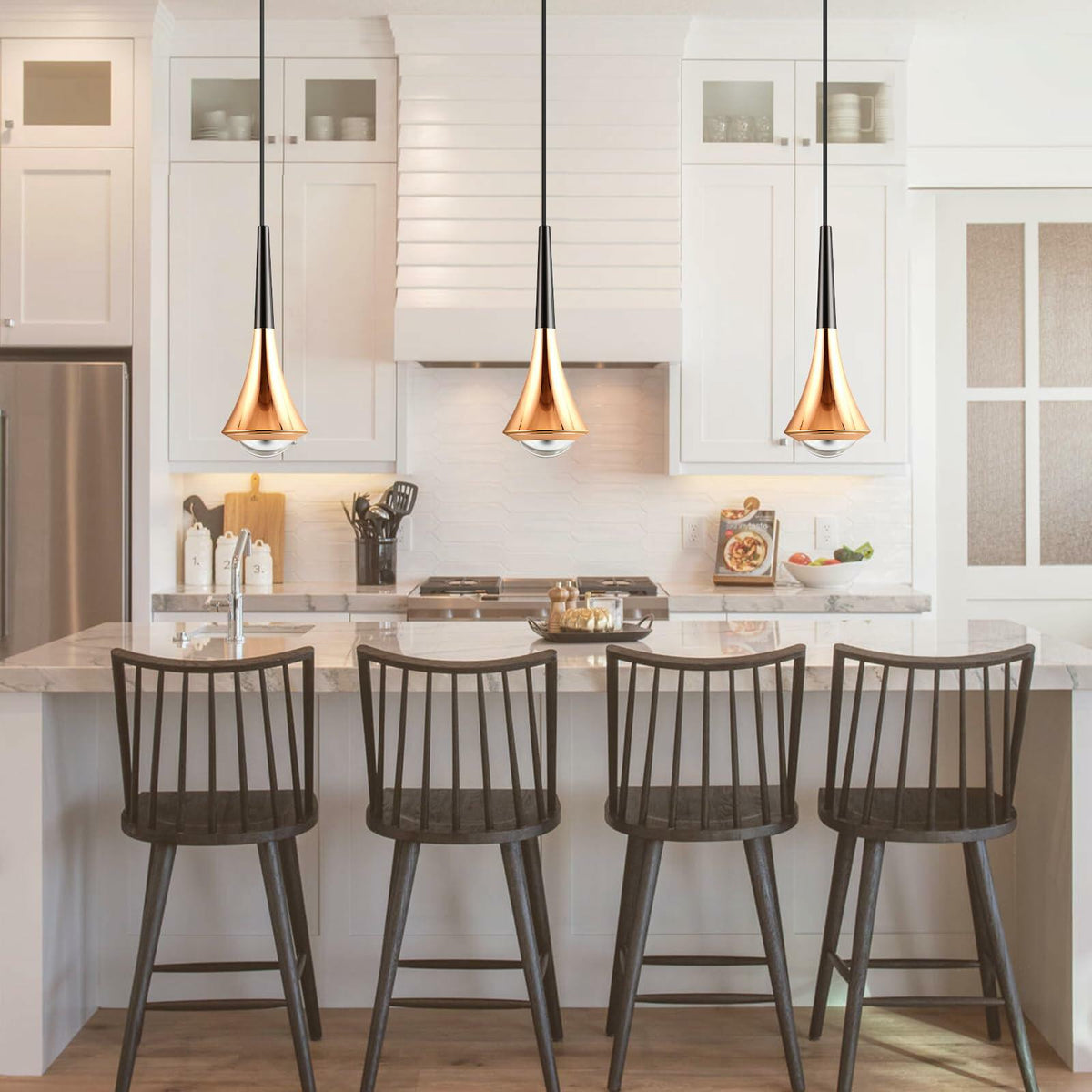 Hinio Modern Adjustable Pendant Lights Kitchen Island Gold Black 2-Pack