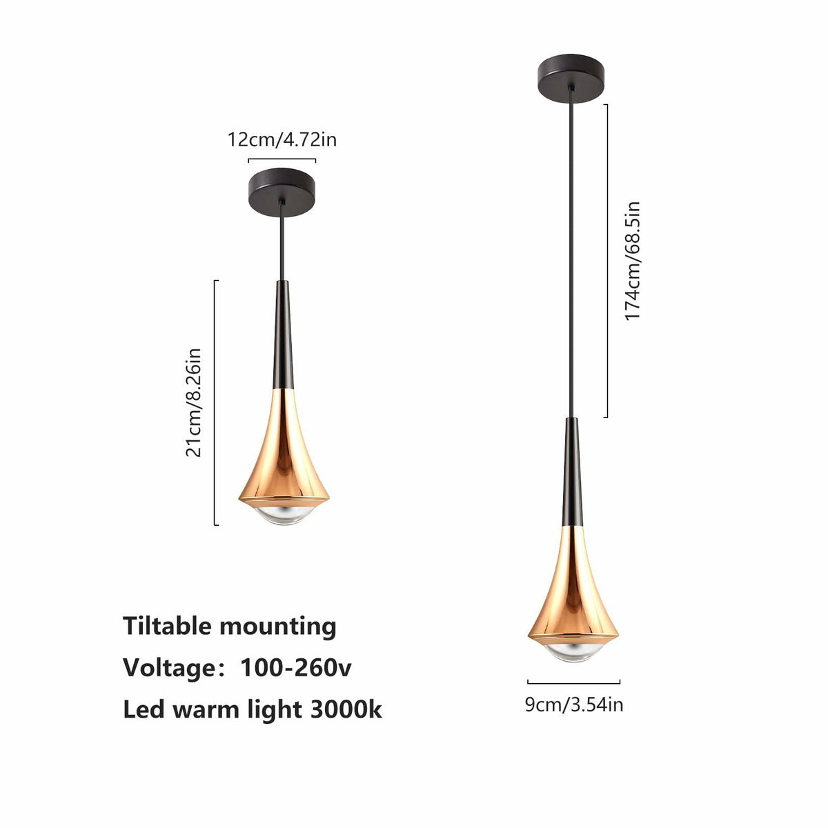 Hinio Modern Adjustable Pendant Lights Kitchen Island Gold Black 2-Pack