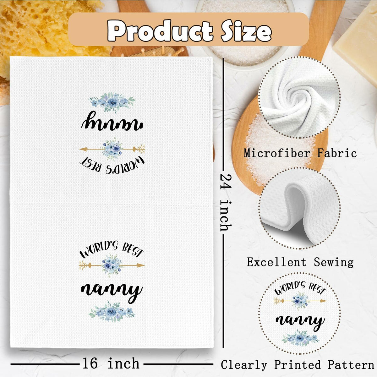 TAEDIN Nanny Kitchen Towels Floral 16x24 Inches Decorative Absorbent