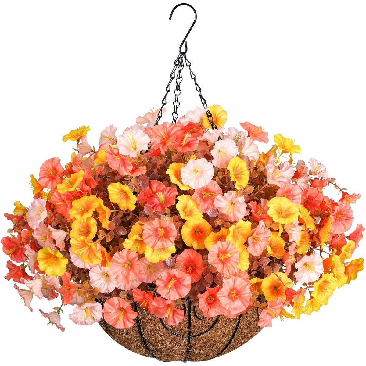 Ivydale Artificial FallFlowers Basket Silk Morning Glory Eucalyptus UV Resistant