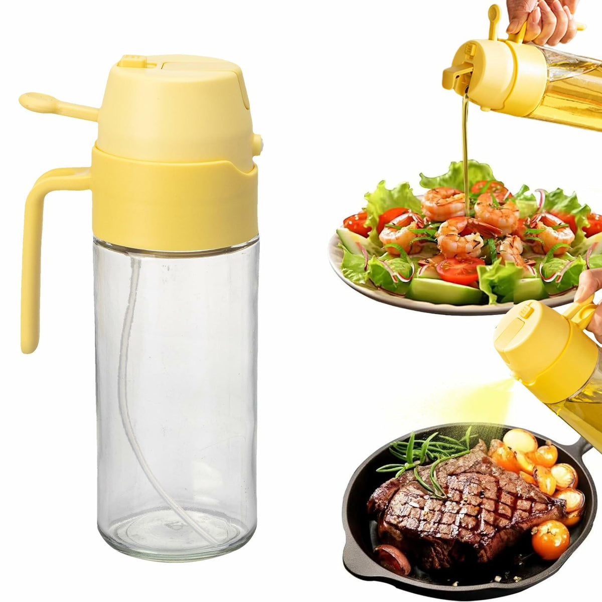 MDZF SWEET HOME Oil Sprayer 18.6oz 2-in-1 Olive Oil Dispenser Bottle Yellow