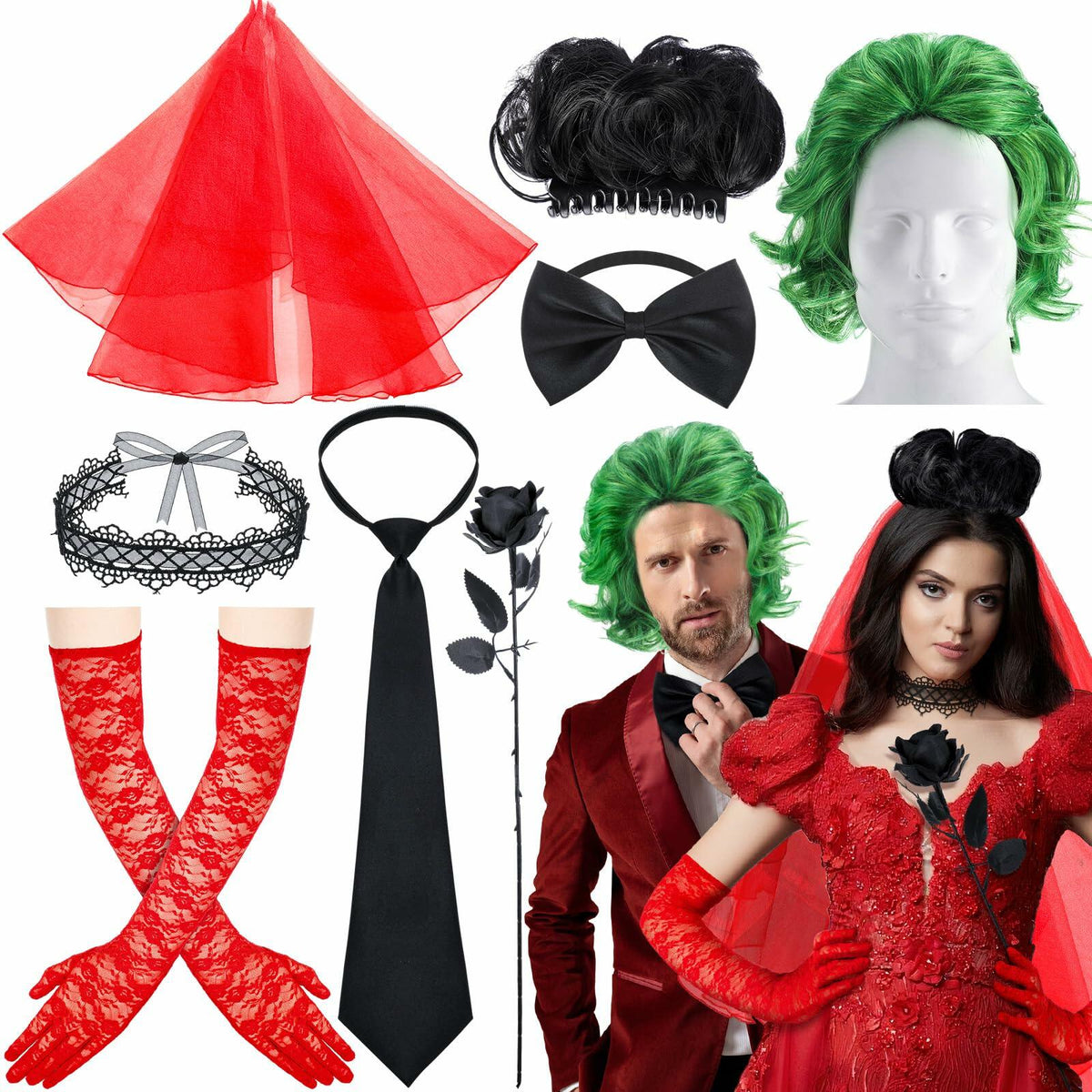 Mepase Halloween Bride Costume Accessories 8 Pcs Red Green Black One Size