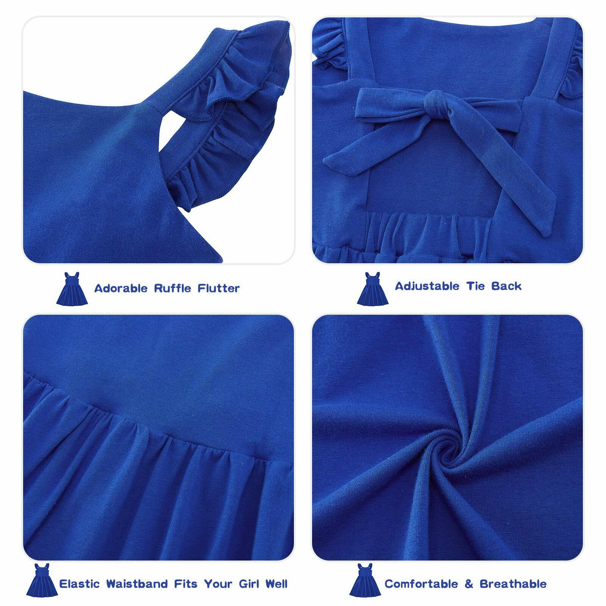ALLIFly Girls Tie Back Sundress Back to School Blue Size 6