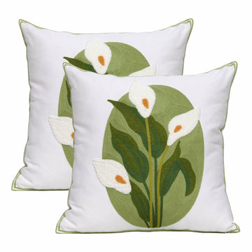 Pilmandu Embroidered Throw Pillow Covers 18x18 Calla Floral Pack of 2