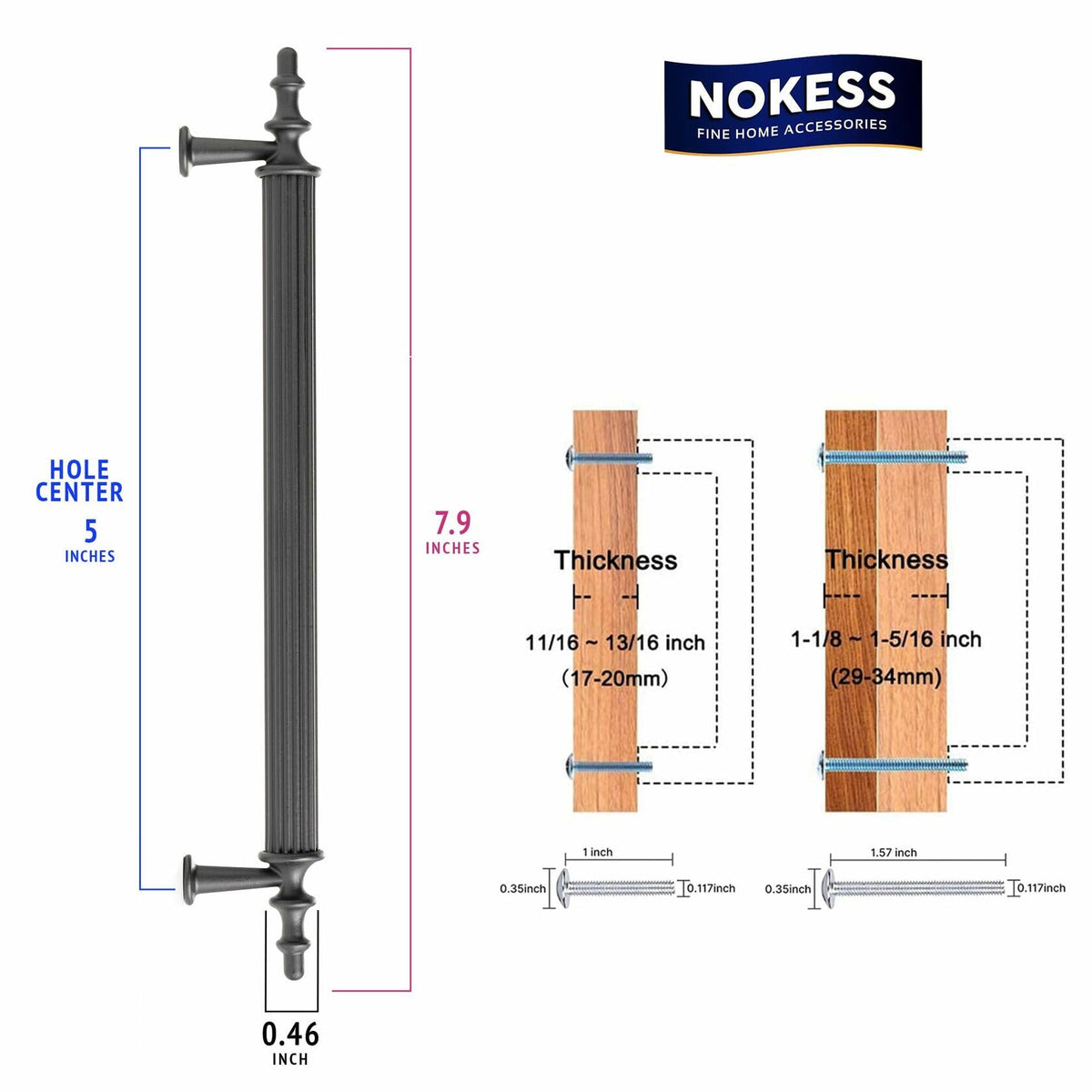 NOKESS 30 Pack 7.9" Matte Black Cabinet Pulls 5" Hole Center Kitchen