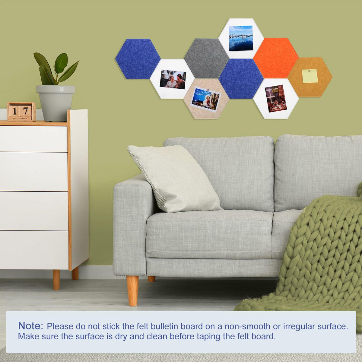 PATIKIL Felt Bulletin Board 12x10in 6 Pack Hexagon Tiles Light Camel