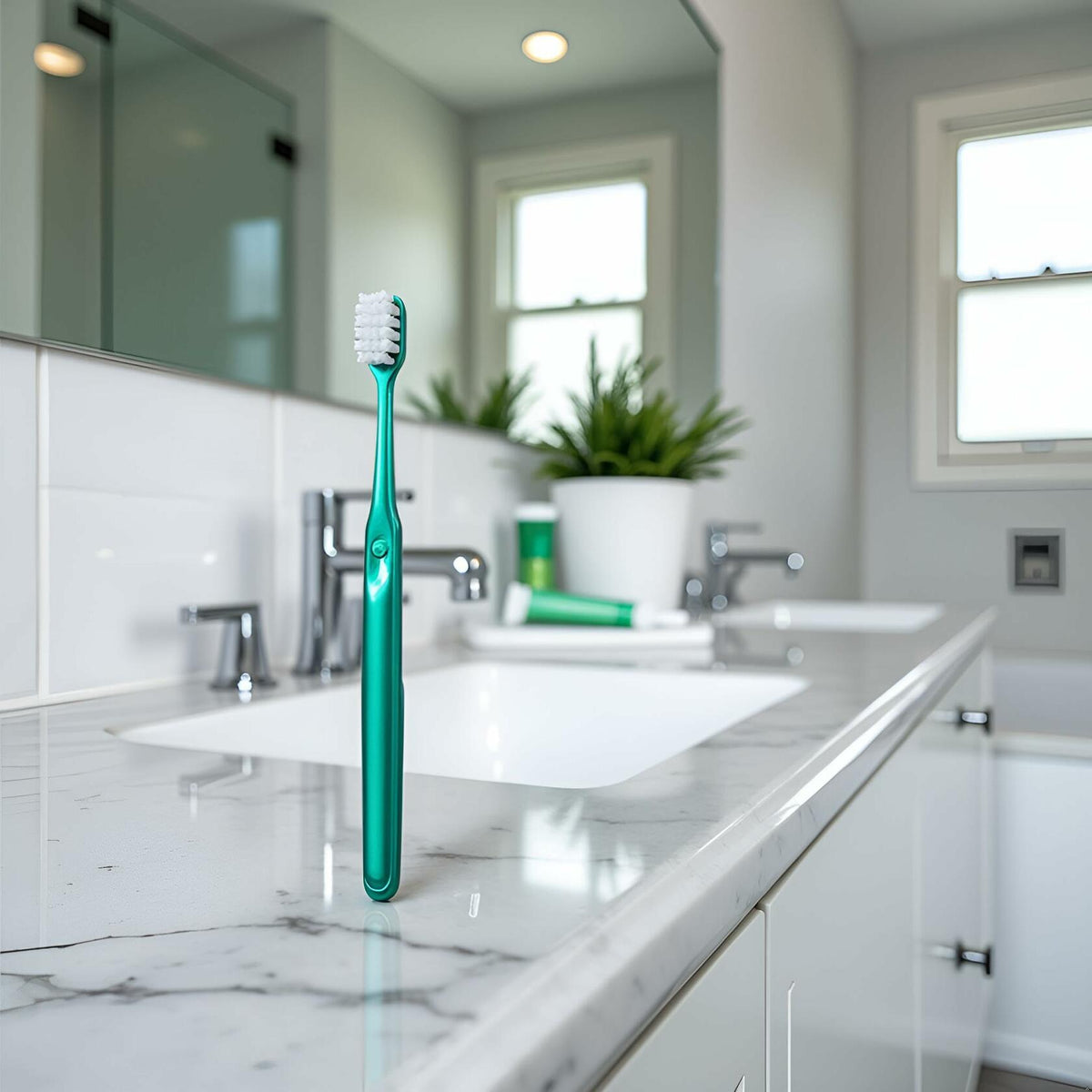 Calsgkspray Green Wide Head Fine Bristle Portable Manual Toothbrush