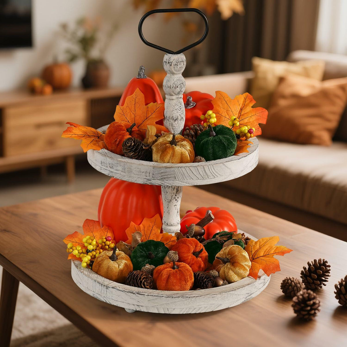 Artmag 25 PCS Fabric Pumpkins Set Fall Decor Maple Leaves Acorns Style 5