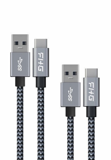 FHG USB 3.0 to USB-C Cable 3.3FT 2Pack Nylon Braided Fast Charging Black