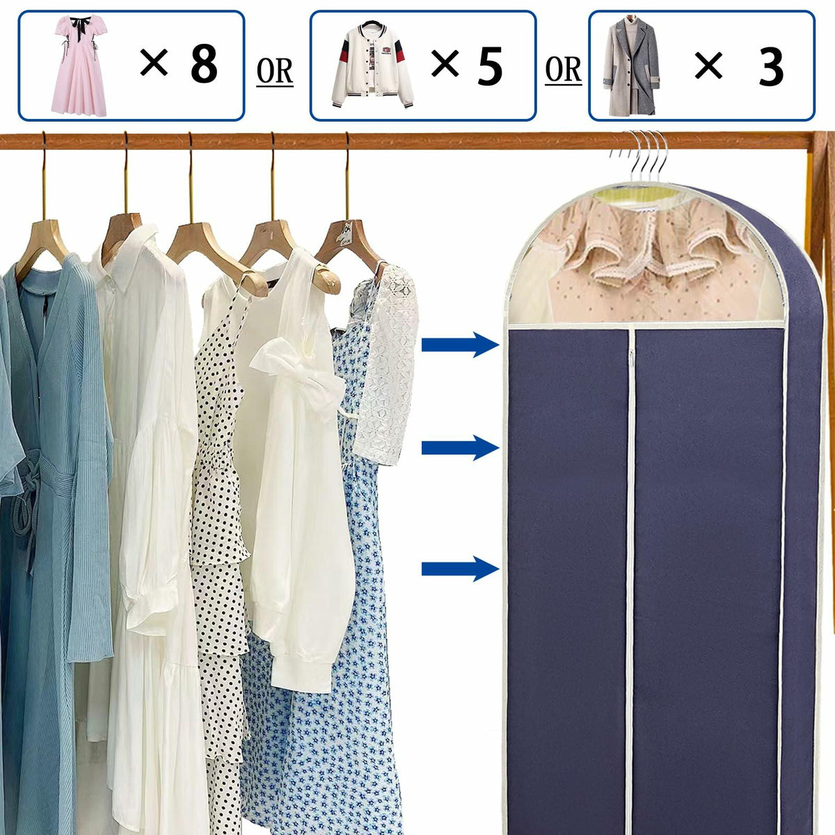 DYYHSDPU Garment Bags 3 Pack Suit Storage Hanging Clothes Black 50x24 Inch