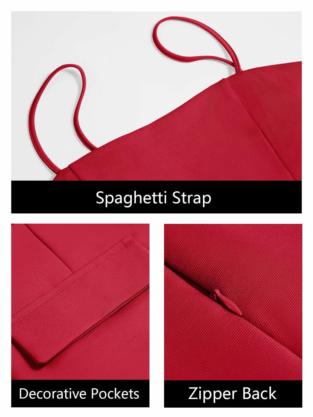 Wenrine Womens Mini Dress Spaghetti Strap Sleeveless Zipper Back Red Small