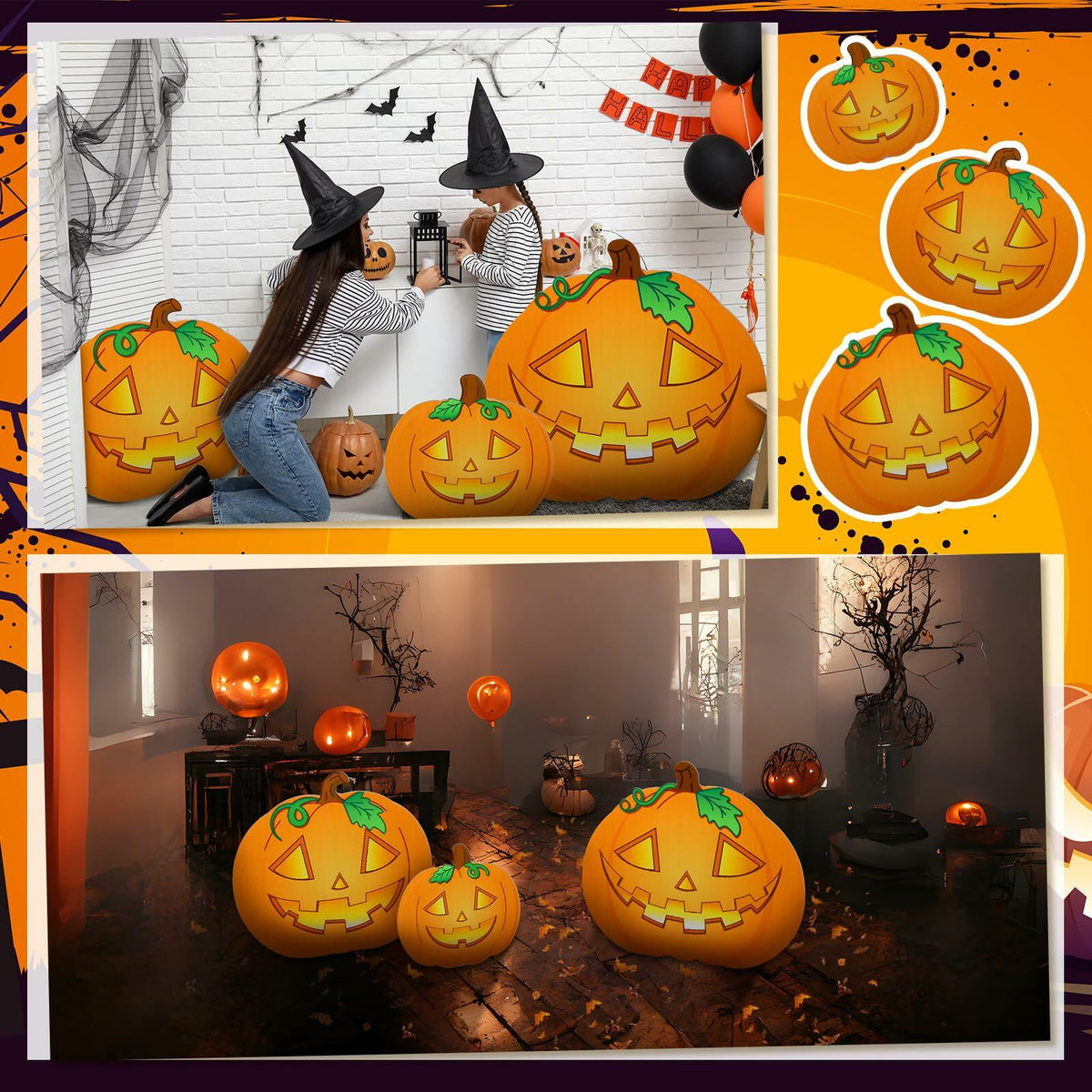 Leinuosen Halloween Jack-o-Lantern Cardboard Stand-Ups 19"-39" 3PCS Yellow