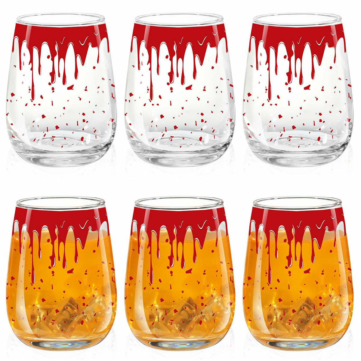 Maxcheck 6 Pack 18oz Stemless Halloween Wine Glasses Clear Bloody
