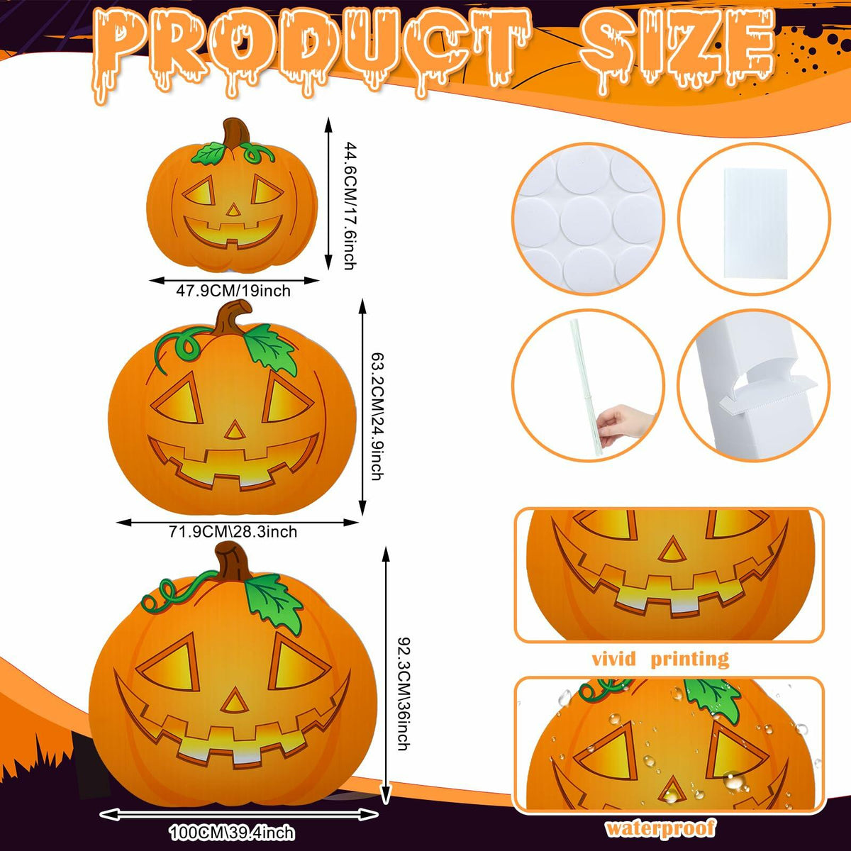 Leinuosen Halloween Jack-o-Lantern Cardboard Stand-Ups 19"-39" 3PCS Yellow