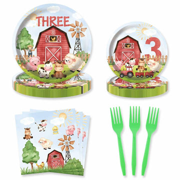 HEETON Farm Boy Three Party Plate 9in Red Green Animal Print Birthday