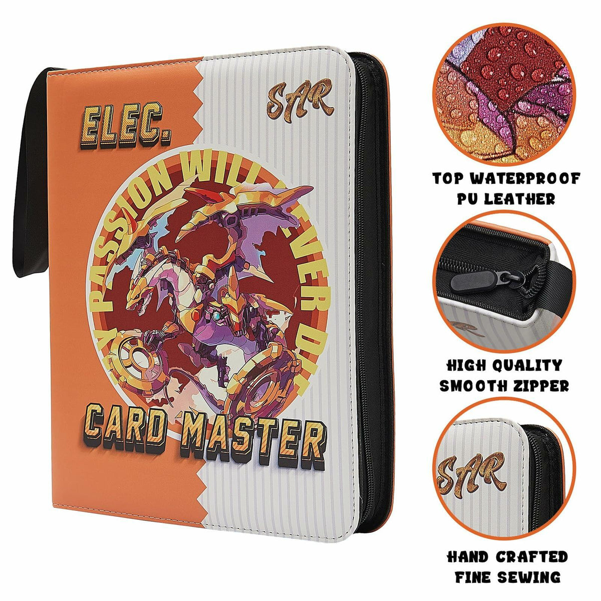 PTKANGBAZI Trading Card Binder 900 Pockets 9-Pocket Zipper 3 Rings Orange