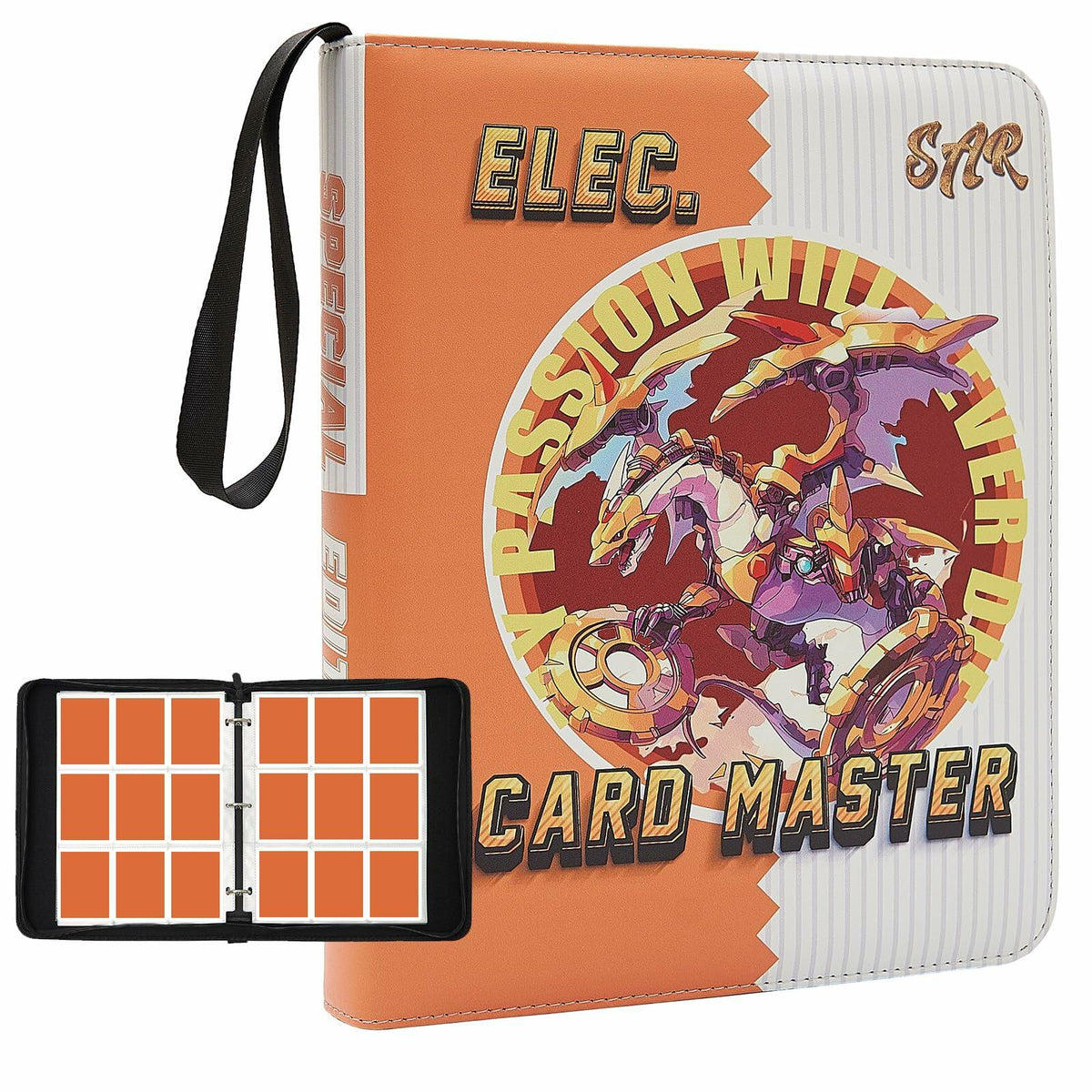 PTKANGBAZI Trading Card Binder 900 Pockets 9-Pocket Zipper 3 Rings Orange