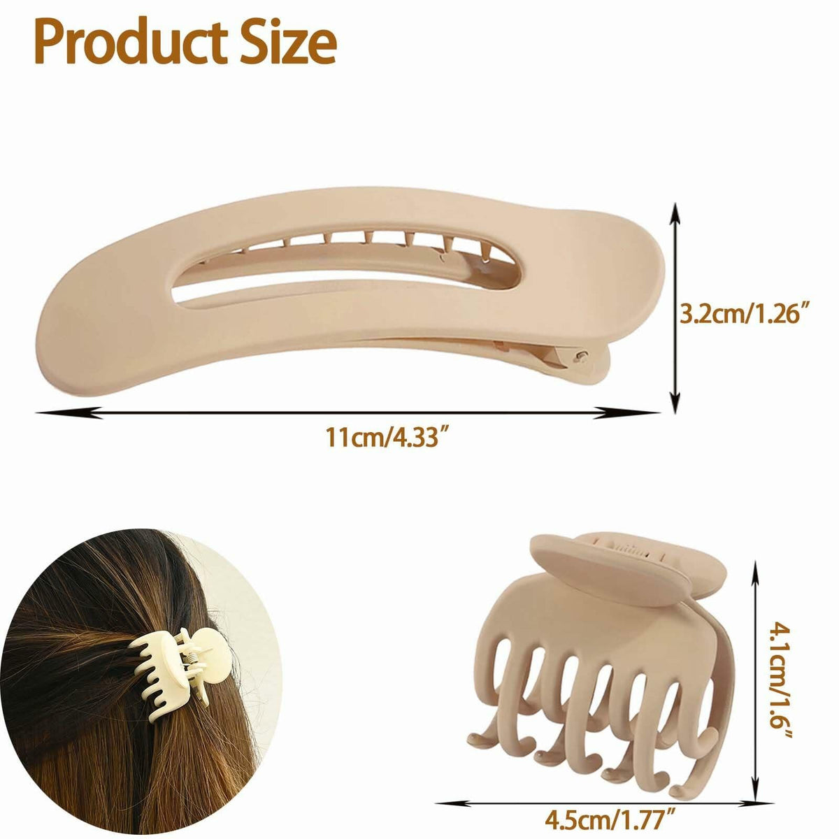 Uausyaly 8 Pcs Non-slip Matte French Hair Claw Clips for Women Black Grey